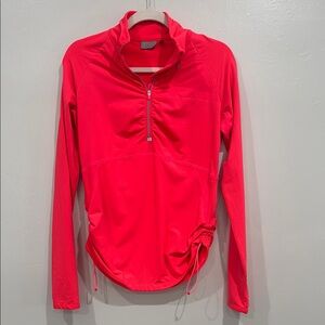Athleta Orange Half Zip Ruched Side Polo Long Sleeve Stretch Active